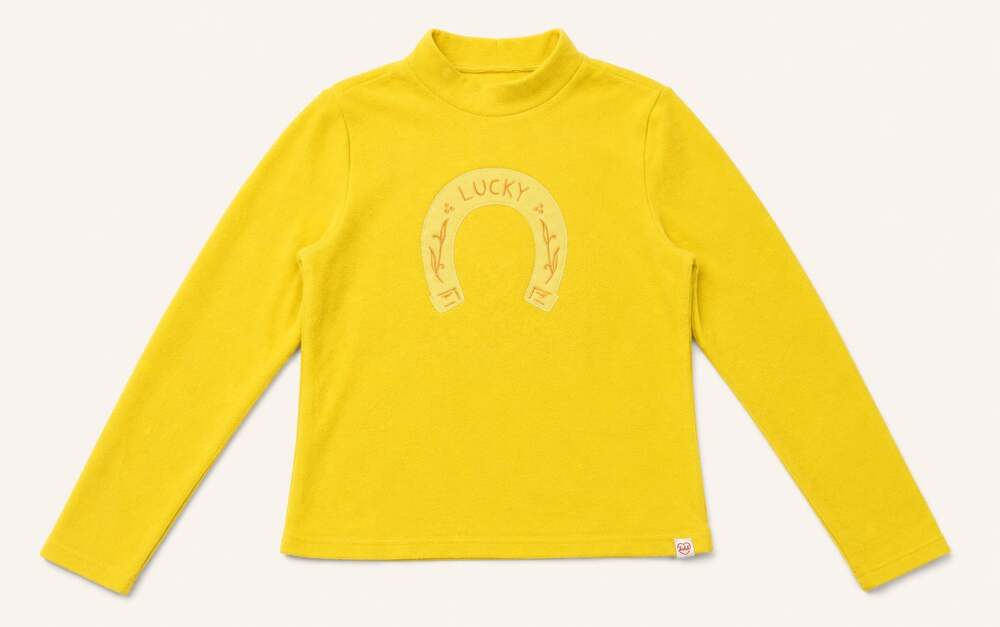 Hoohah Lucky Horseshoe Yellow Fleece Top Large Y2K Western Boho